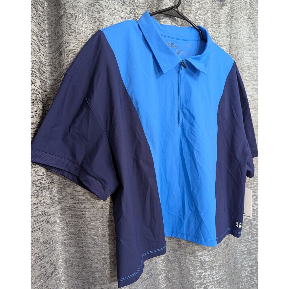 Sports Illustrated Crop Short Sleeve Athletic Women's Pull Over Blue NWT‎ XXL